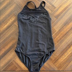 Bloch Black Leotard with Rose Embroidery